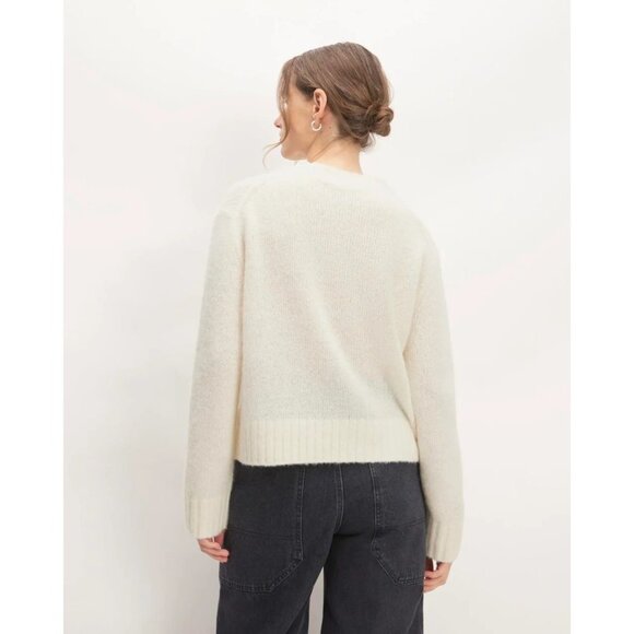 EVERLANE Ivory Snow Alpaca Wool Blend Boxy Cropped Crew Neck Sweater, Size M - Picture 4 of 16